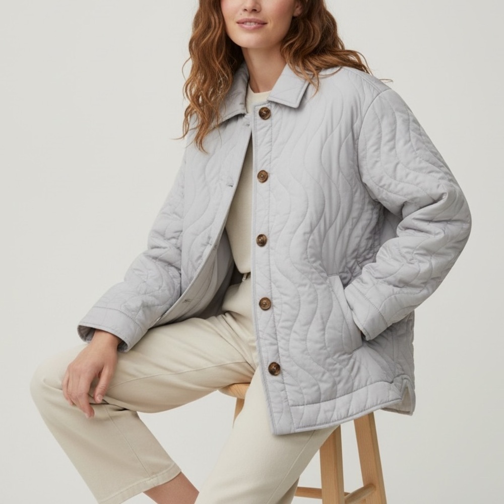 Madewell Lightweight Quilted Belrose Jacket Medium Light Gray